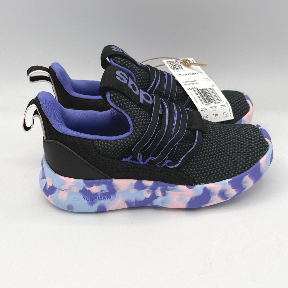 Adidas Lite Racer Adapt 7.0 K Shoes Kids 11K Black Purple Slip On IH7850